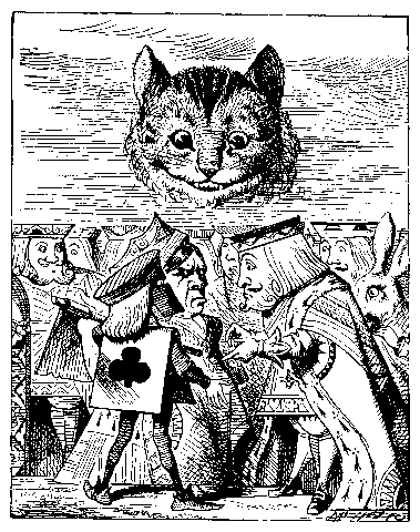 l verdugo discute con el Rey sobre cortar la cabeza del Gato Cheshire