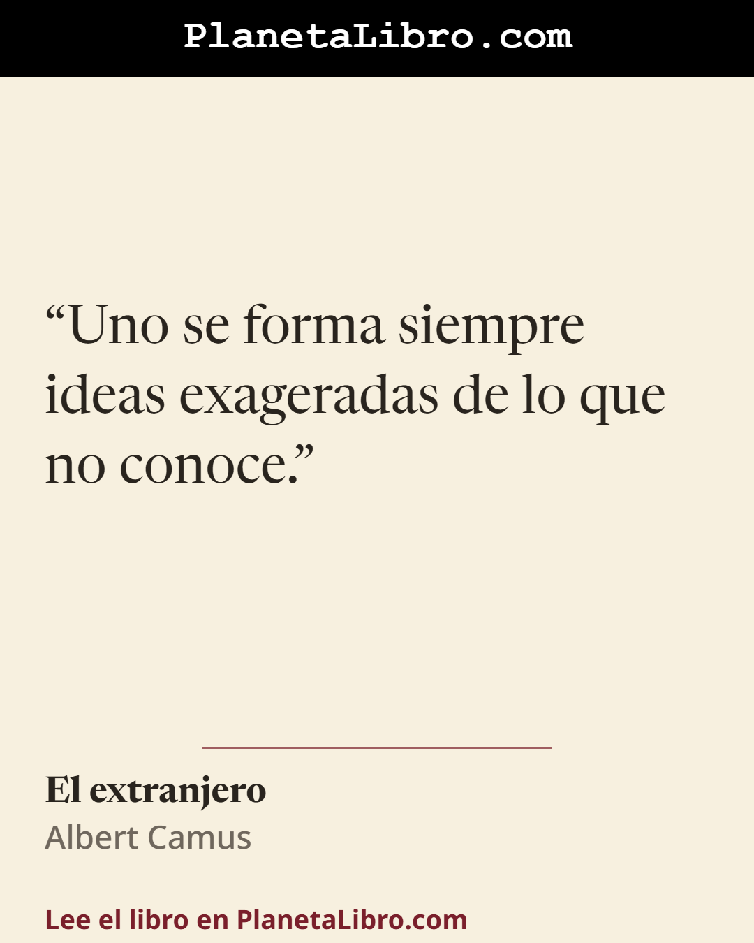 «Uno se forma siempre ideas exageradas de lo que no conoce.». El extranjero