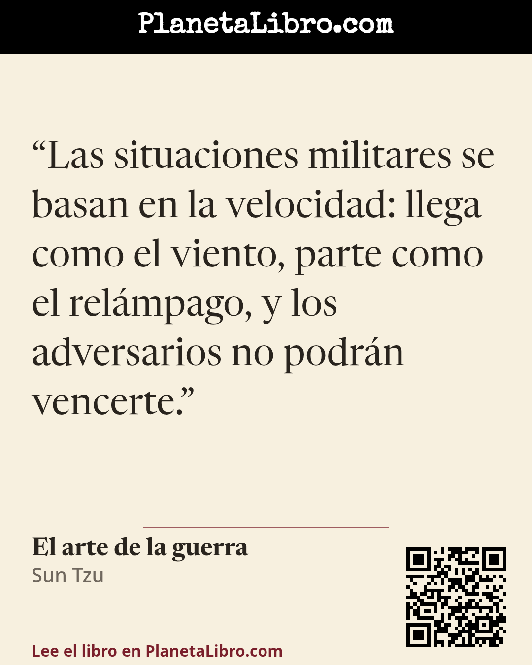 «Las situaciones militares se basan en la velocidad: llega como el viento, parte como el rel�mpago, y los adversarios no podr�n vencerte.». El arte de la guerra